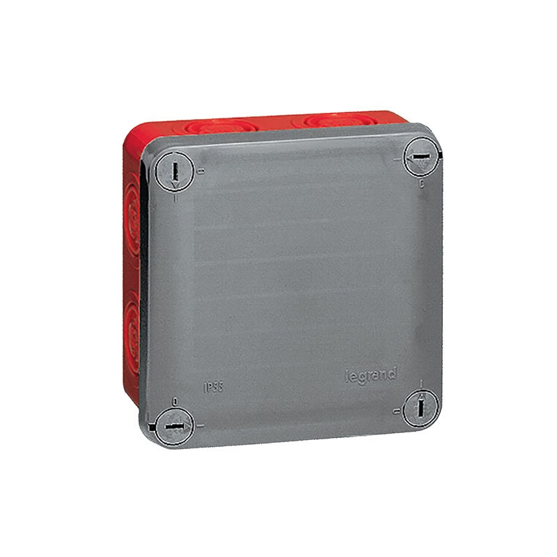 ليجراند - علبة التوصيل Plexo، 7 فتحة، IP55، 105x105x55mm، مربع، Grey/Red