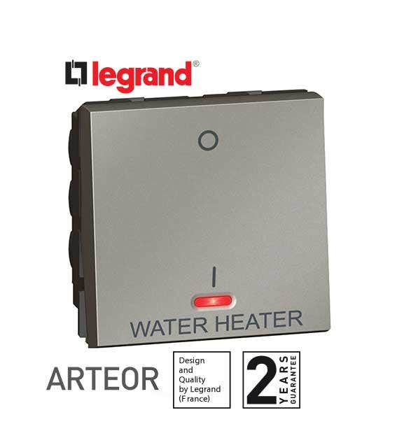 LEGRAND - Switch 1-Way Double Pole Arteor-with Ind. + Water Heater Mark.- 20AX-2 Mod-Magnesium